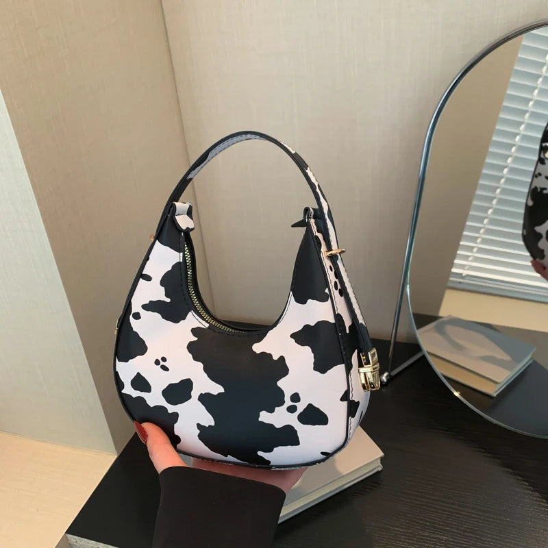 French-Style Cow Print Crossbody Bag