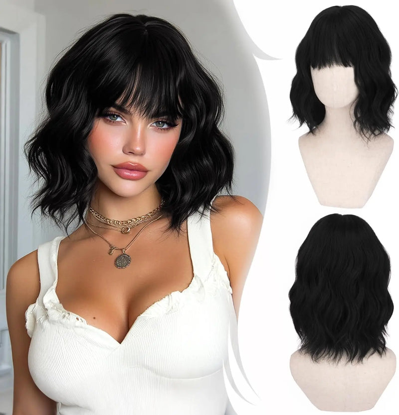 Short Wavy Bob Wig with Bangs
