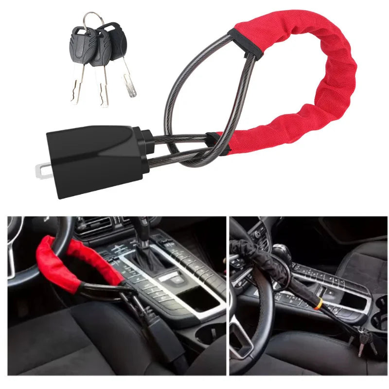 Rotes Diebstahlsicherungsradlenkrad mit schwarzem Stecker und Montagemechanismus