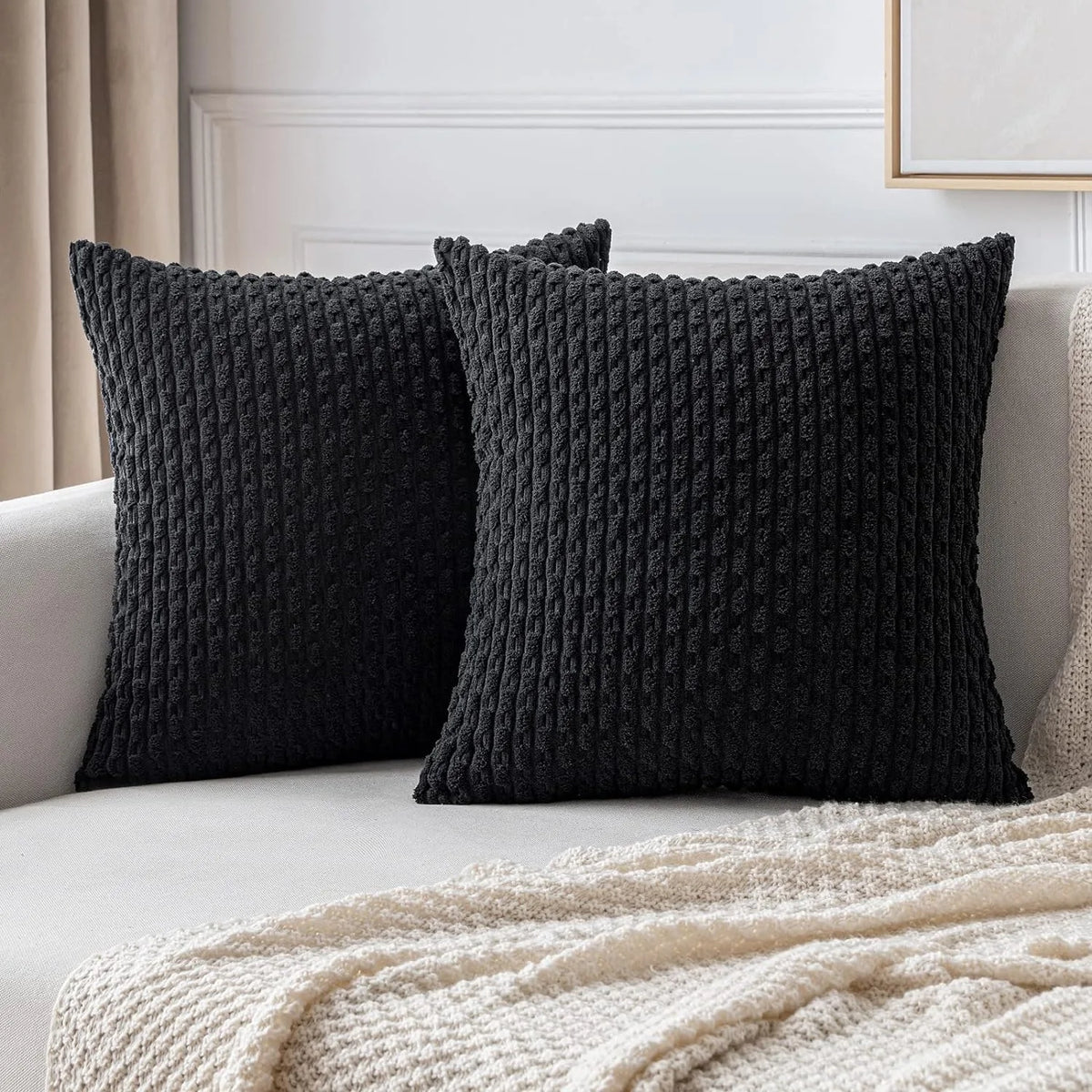 Striped Corduroy Throw Pillow Covers - Farmhouse Boho Decor