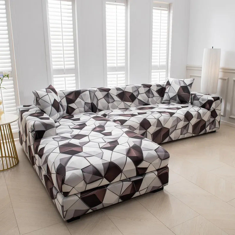 Printed Stretch Sofa Cover for L-Shaped and Corner Sofas