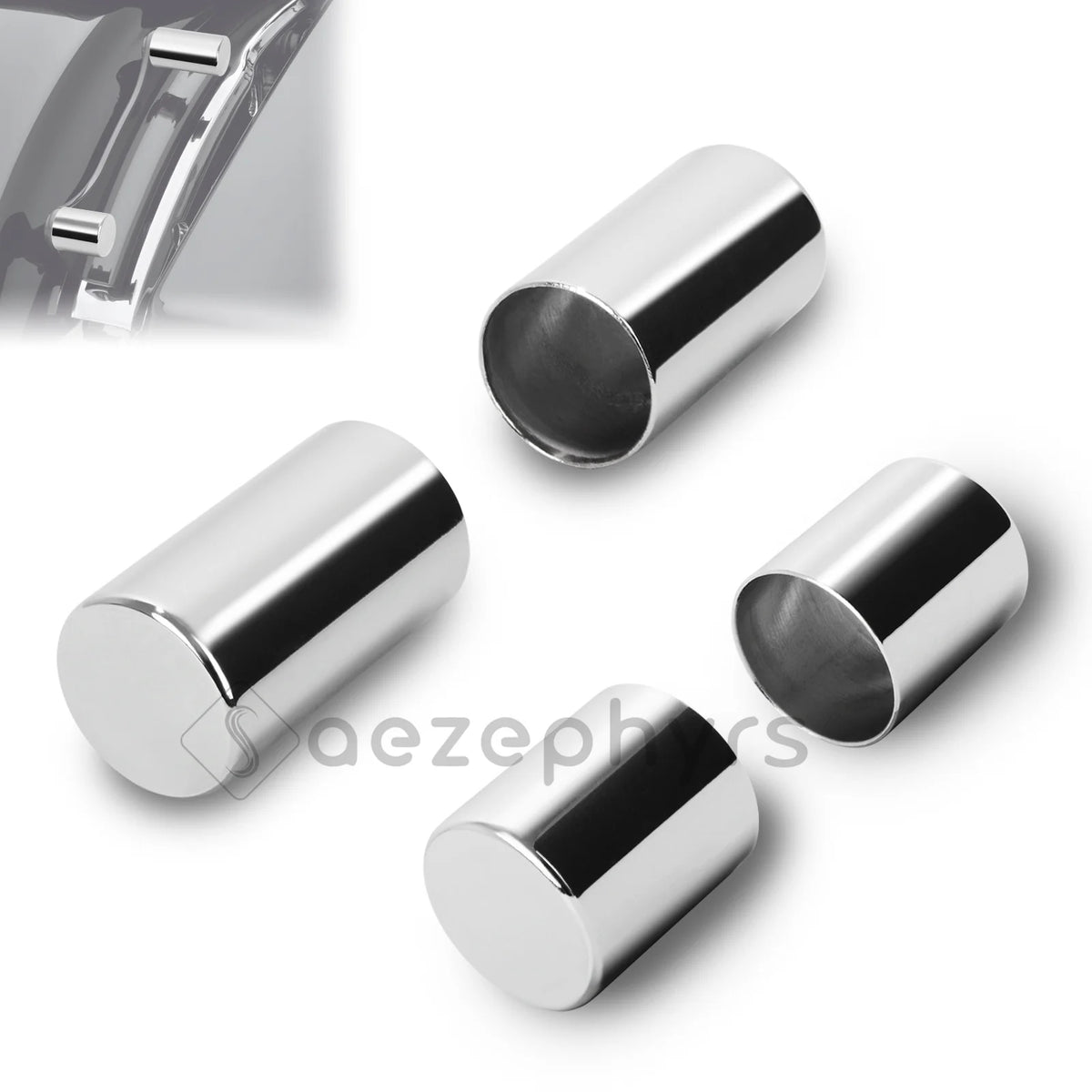 A set of chrome magnetic docking hardware covers for Harley Touring models.