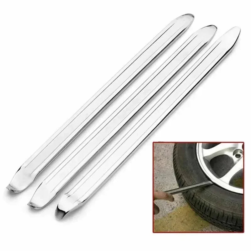 A pair of heavy-duty tire irons with a dual-end design shown against a white background.