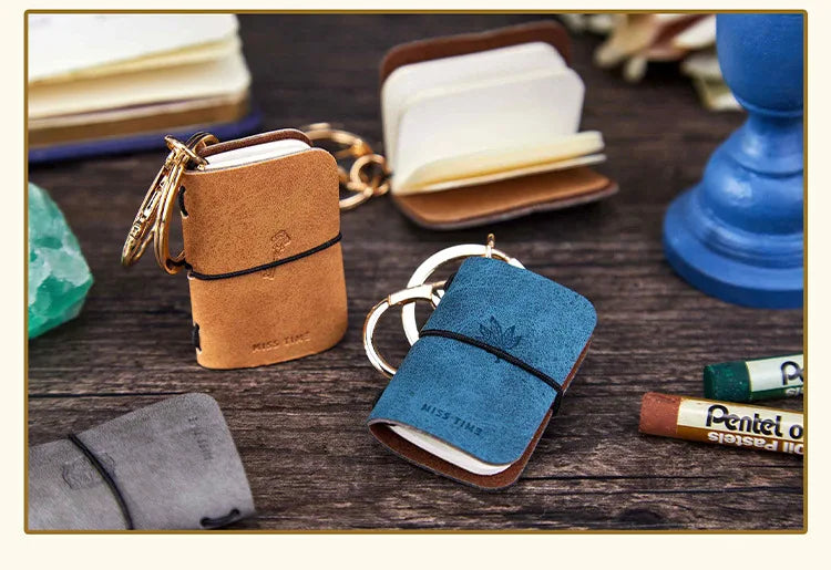 Mini PU Leather Journal Keychain with Keyring