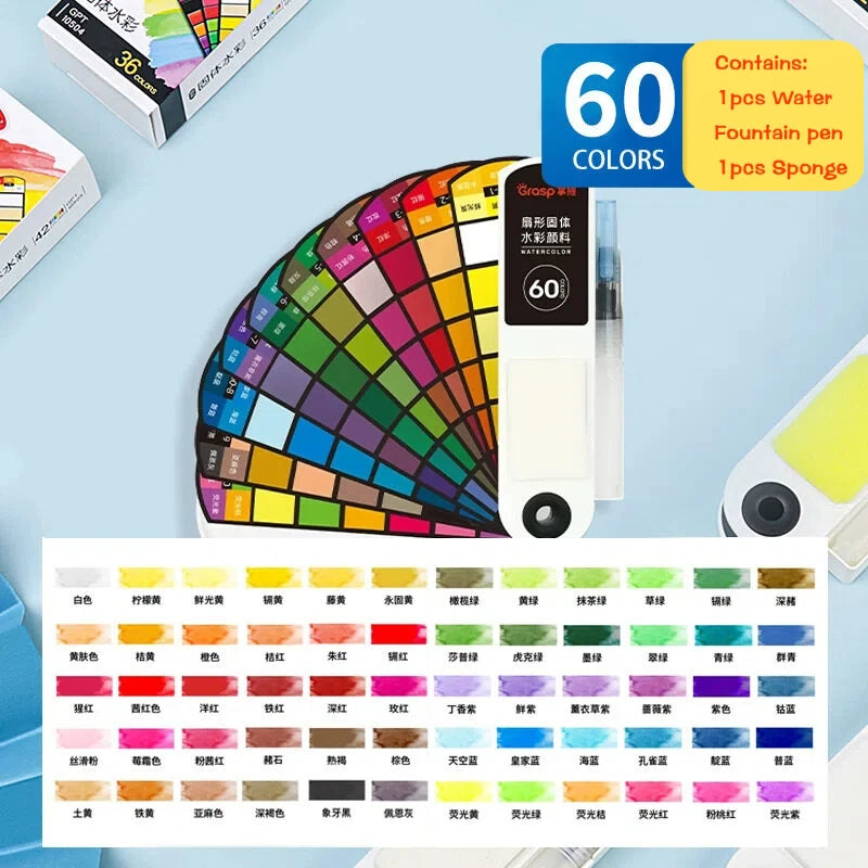 Faltbares Aquarell-Set für unterwegs mit Fächerpinsel