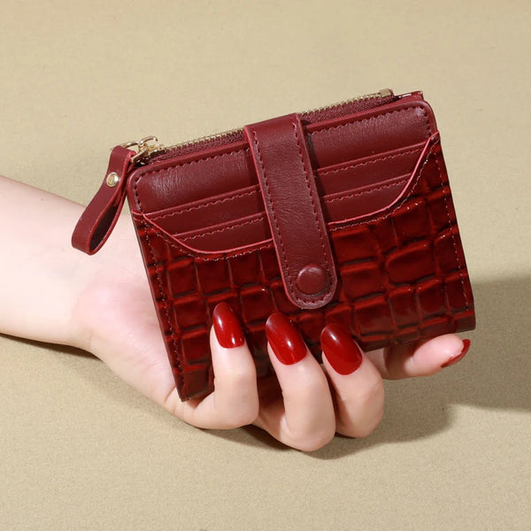 Women's Double-Zip PU Leather Wallet with Card Slots