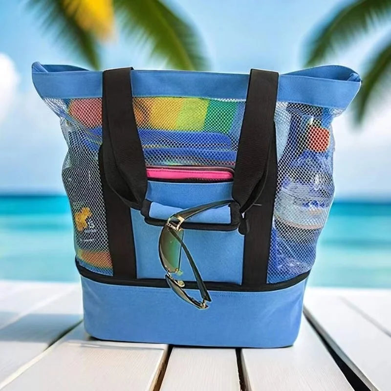 Insulated Mesh Beach Tote with Cooler Compartment