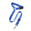 Blue adjustable reflective dog car safety harness with a 2-in-1 headrest strap