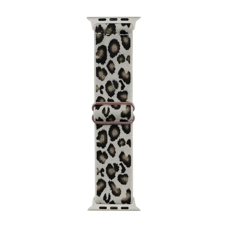 Leopard Print Nylon Apple Watch Band with Adjustable Strap