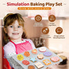 A young girl is holding a simulation baking play set with various cookie shapes and tools for imaginative play.