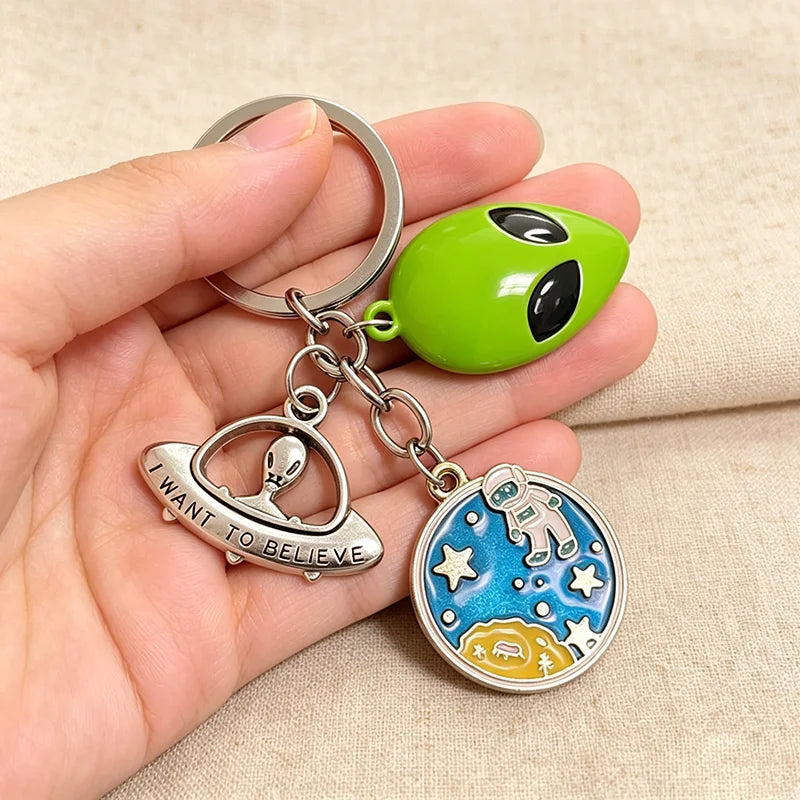 Space Explorer Enamel Keychain – UFO & Astronaut Design