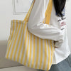 Striped Canvas Shoulder Tote Bag