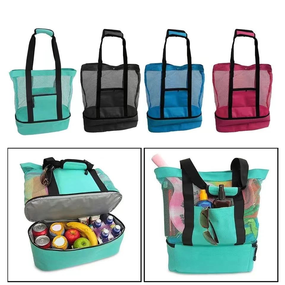 Insulated Mesh Beach Tote with Cooler Compartment