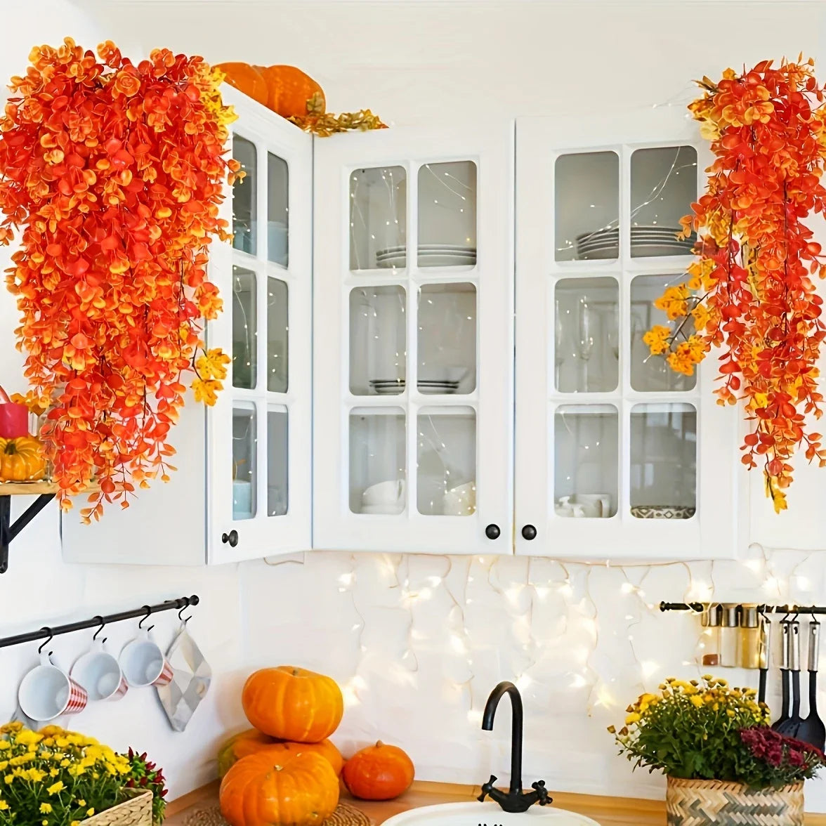 Artificial Flower Hanging Decorations for Autumn and Halloween (Set of 2)