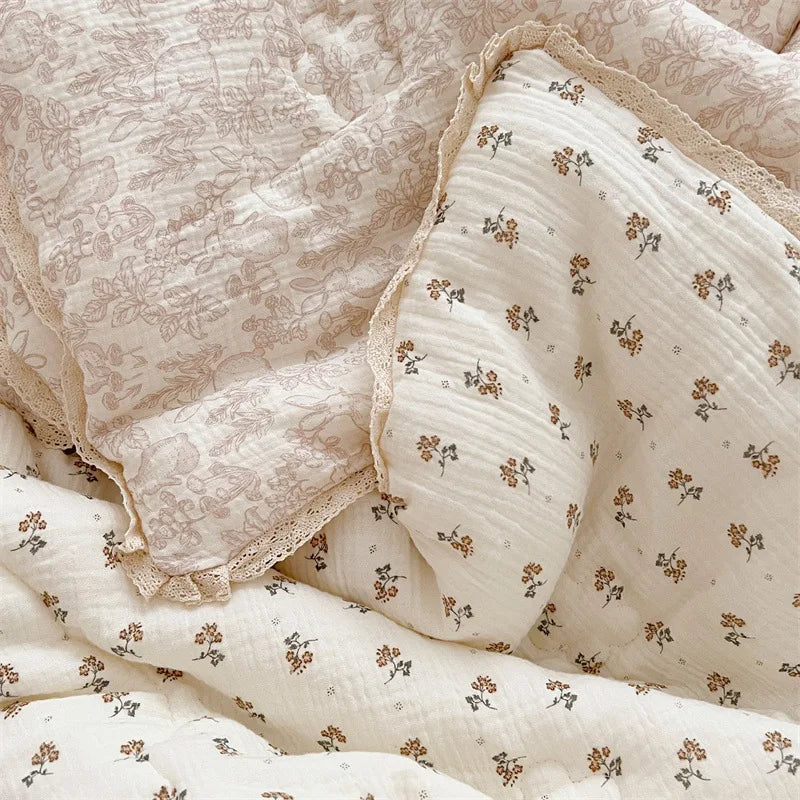 Vintage Floral Cotton Muslin Baby Quilt