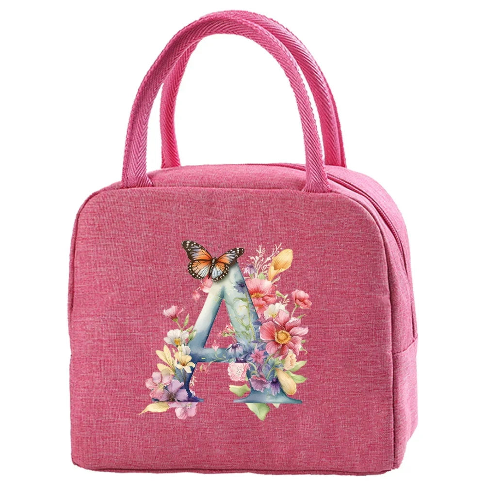 Insulated Canvas Lunch Bag with Butterfly Letter Pattern