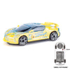 Yellow police car toy with blue lights and sounds, battery not included.