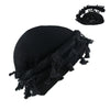Black vintage twist head wrap with tassels shown next to a separate accessory.