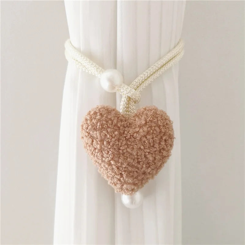 Plush Heart-Shaped Curtain Tiebacks with Beaded Accents