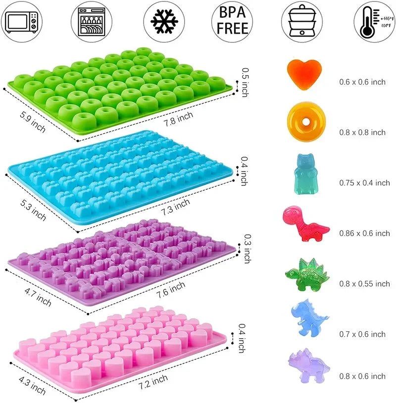 Food-Grade Silicone Gummy Bear & Dinosaur Candy Mold Set with Dropper