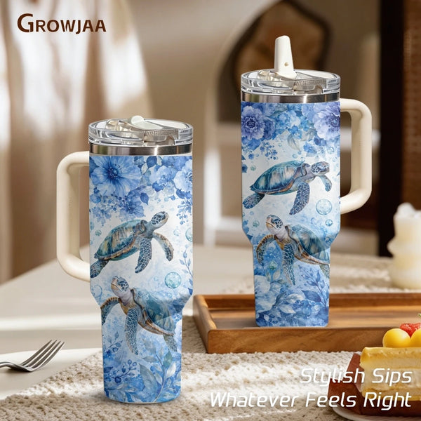 40oz Stainless Steel Tumbler with Handle & Straw
