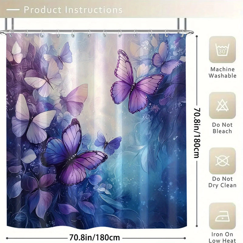 Set de Cortina de Baño con Mariposa Púrpura