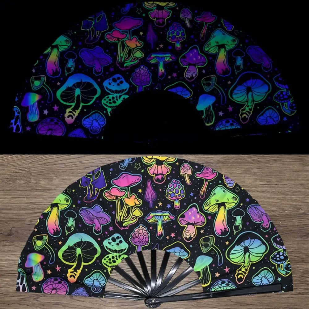 Holographic Folding Hand Fan with UV Glow Effect