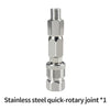 A silver stainless steel quick-rotary joint connector for airless spray hoses.