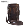 A dark brown vintage genuine cowhide leather crossbody sling bag with a leather strap.