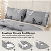 Gray butterfly print pillowcases and duvet cover set demonstrating the envelope closure end design