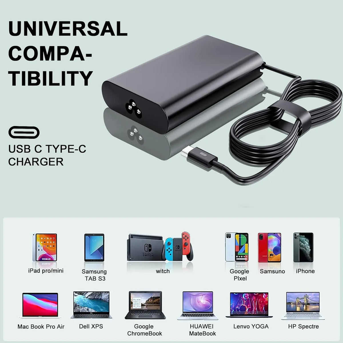 65W USB-C Laptop Charger for Dell Latitude, XPS, and Chromebook