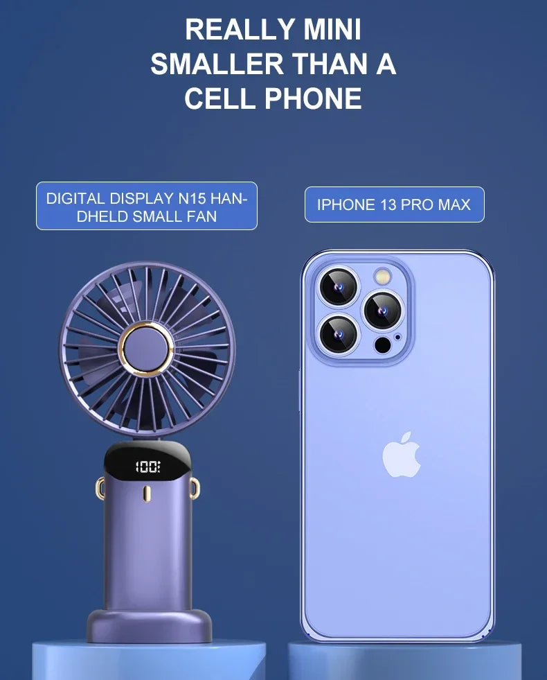 Portable Neck Fan with LED Display and Phone Stand