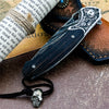 Cuchillo Plegable de Acero Damasco con Mango de Ébano