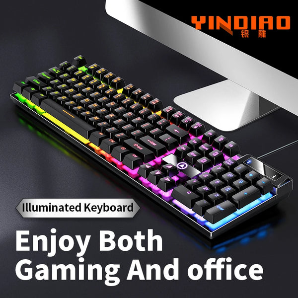A close-up view of a black illuminated low-profile gaming keyboard with a numeric keypad, displayed on a dark surface.