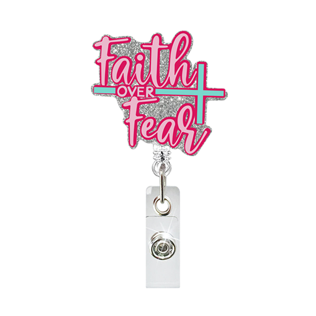Glitter Retractable Badge Reel with Inspirational Quote