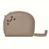 A light beige cartoon cat-shaped PU leather card wallet with a stitched face design.