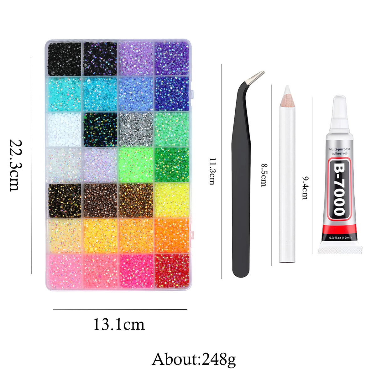 Mixed Color Resin Rhinestone Set with AB Finish – 24/28 Grid Flatback Drills for Crafting & Decoration