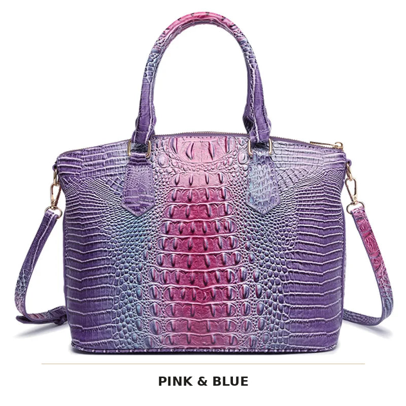 Vintage Croc-Embossed Structured Satchel Handbag