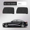 Two black car rear window mesh sun shade covers shown next to a black sedan.