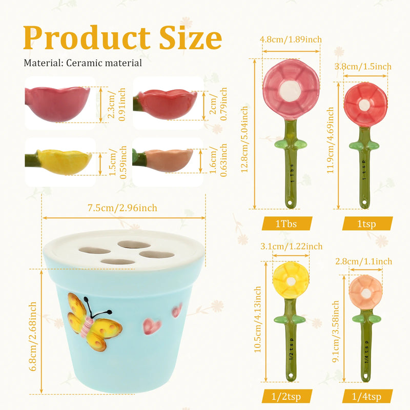 Ceramic Flower-Shaped Measuring Spoon Set with Stand