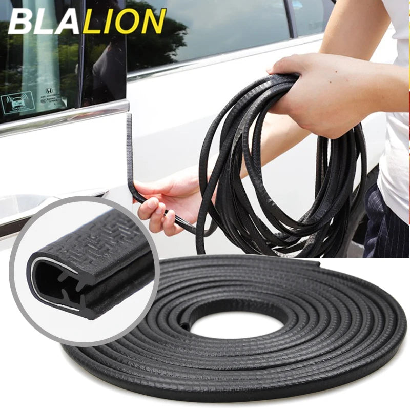Black universal car door edge protector strip coiled for installation