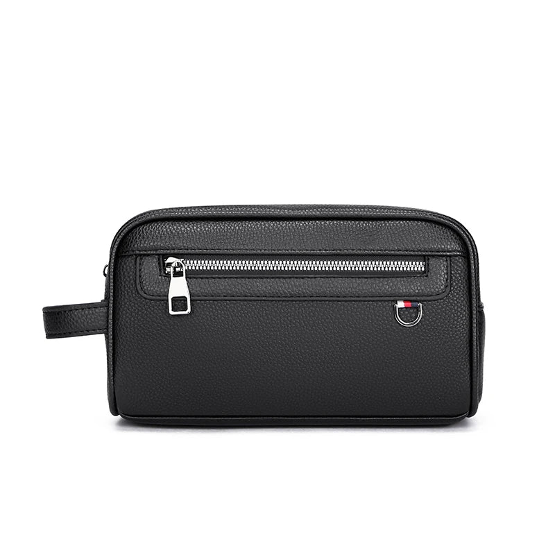 Men's Soft Leather Business Clutch Bag – Minimalist Travel Handbag with Zipper Closure