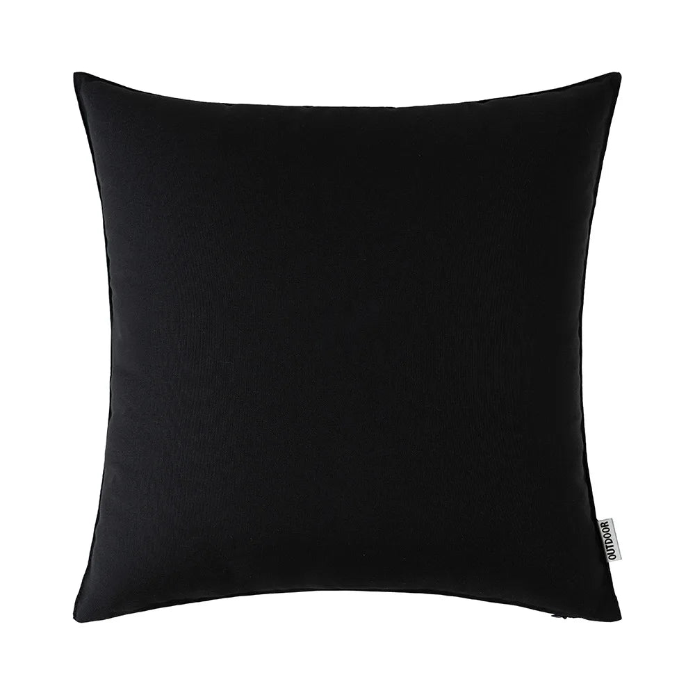 A square black linen-textured cushion cover or pillow.