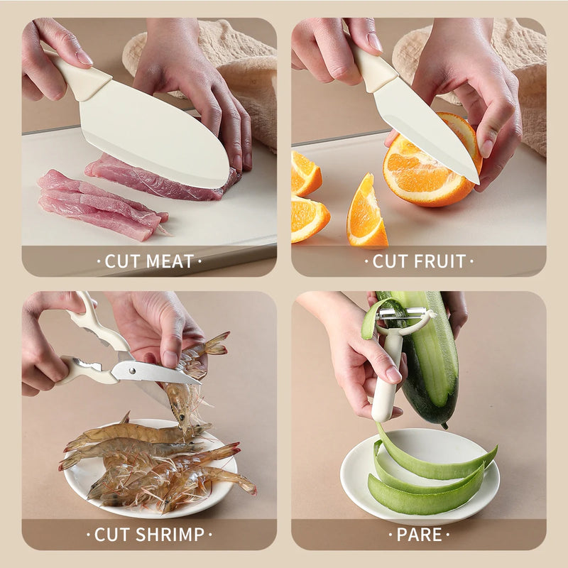 Set de 5 Piezas de Cuchillos y Tijeras de Acero Inoxidable para Cocina [Incluye Soporte] - Juego Completo Doméstico