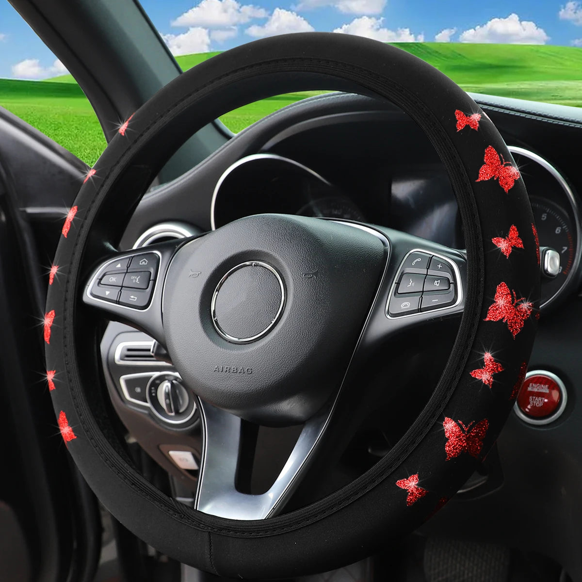Glitter Butterfly Steering Wheel Cover – Waterproof & Non-Slip