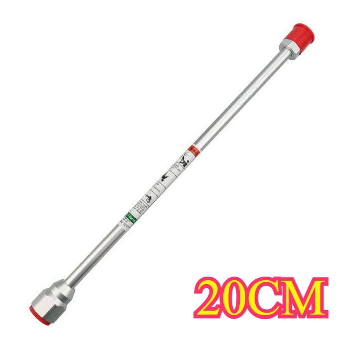 Silver airless paint sprayer extension pole with a red cap and a 20cm marking.