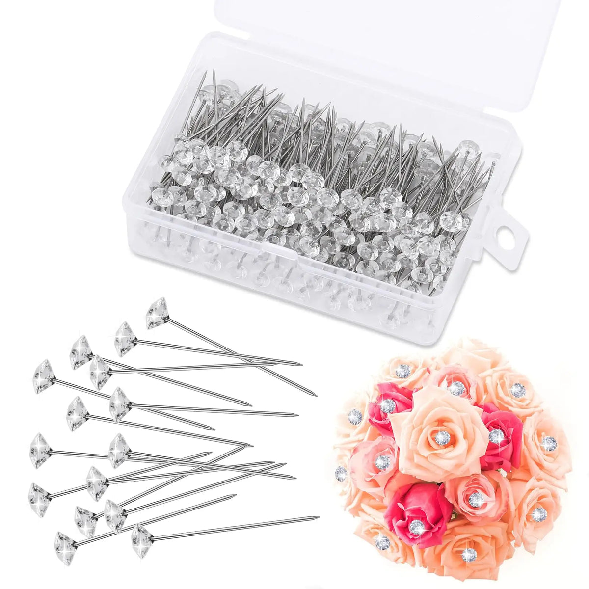 Crystal Diamond Pins for Bouquets & Corsages (100-Pack)