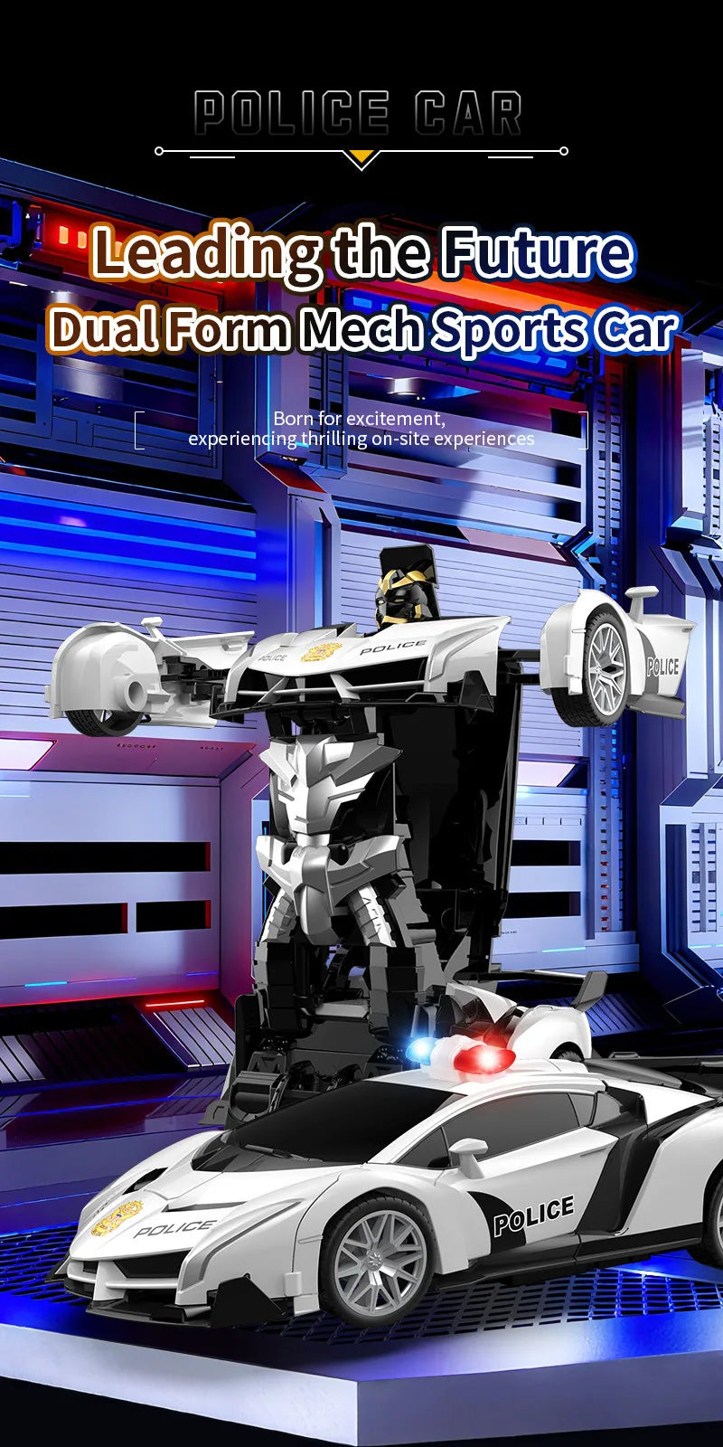 1:18 Scale RC Stunt Car with 360° Spin, LED Lights & One-Button Transformation