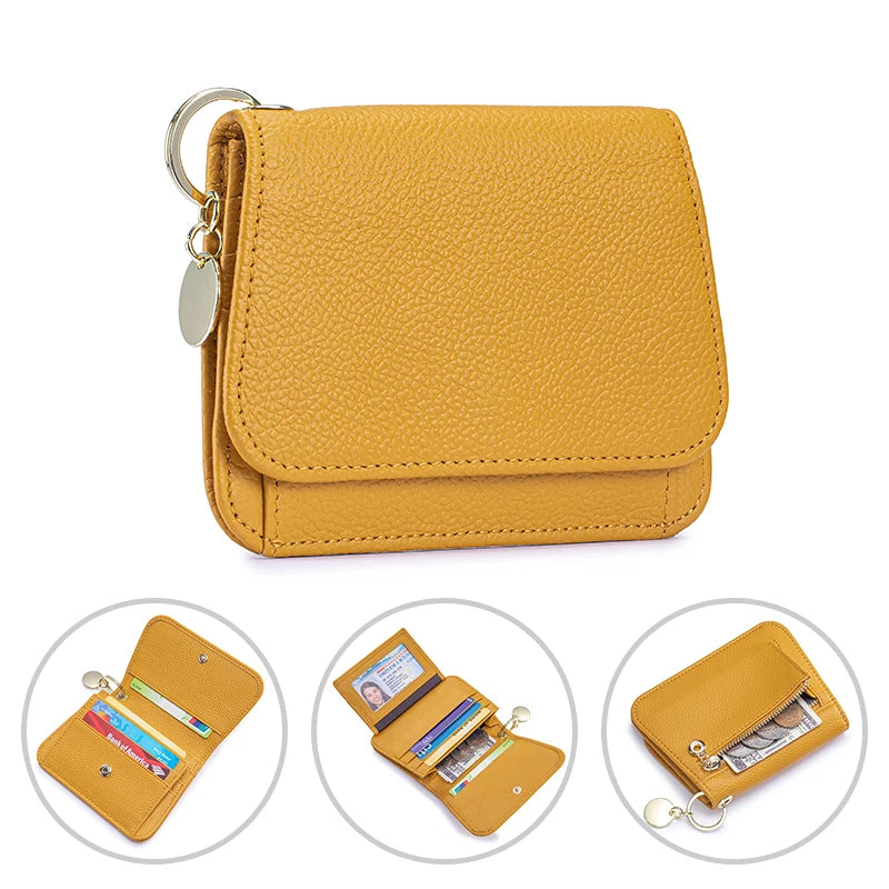 Women's RFID-Blocking Leather Wallet with Keychain and Coin Pocket