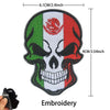 Embroidery of a Mexican flag eagle skull design on a patch with a hook and loop backing